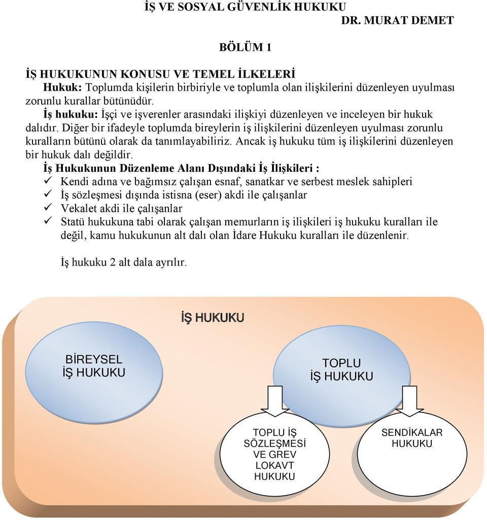 İş hukuku: İşçi ve işverenler arasındaki ilişkiyi düzenleyen ve inceleyen bir hukuk dalıdır.