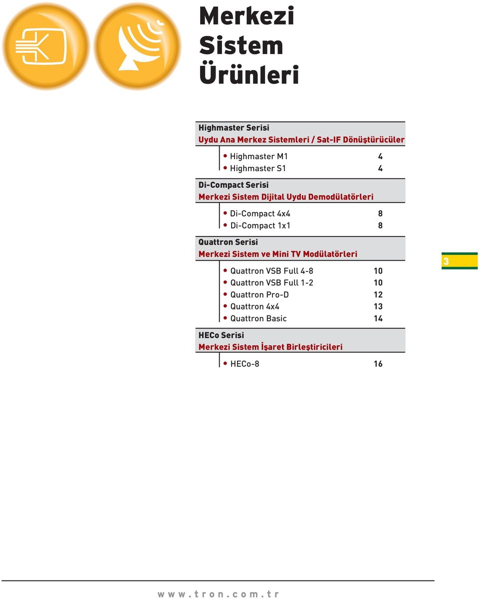 8 Quattron Serisi Merkezi Sistem ve Mini TV Modülatörleri Quattron VSB Full 4-8 10 Quattron VSB Full 1-2 10