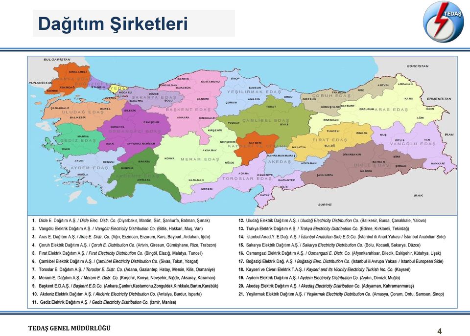 15 Antalya Bolu Bartın Karabük Ankara Konya 9 8 Çankırı Karaman Kastamonu Kırıkkale 10. Akdeniz Elektrik Dağıtım A.Ş. / Akdeniz Electricity Distribution Co. (Antalya, Burdur, Isparta) 11.