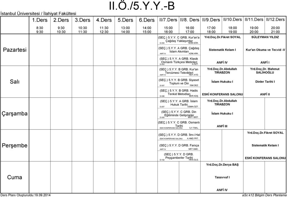 Doç.Dr. Mahmut SALİHOĞLU (SEÇ.) 5.Y.Y. B GRB. Siyaset Toplum ve Din İslam Hukuku I Dinler Tarihi I (SEÇ.) 5.Y.Y. B GRB. Hadis Tenkid Metodları BKR.KDŞ. (SEÇ.) 5.Y.Y. A GRB. İslam Hukuk Tarihi OSMN.