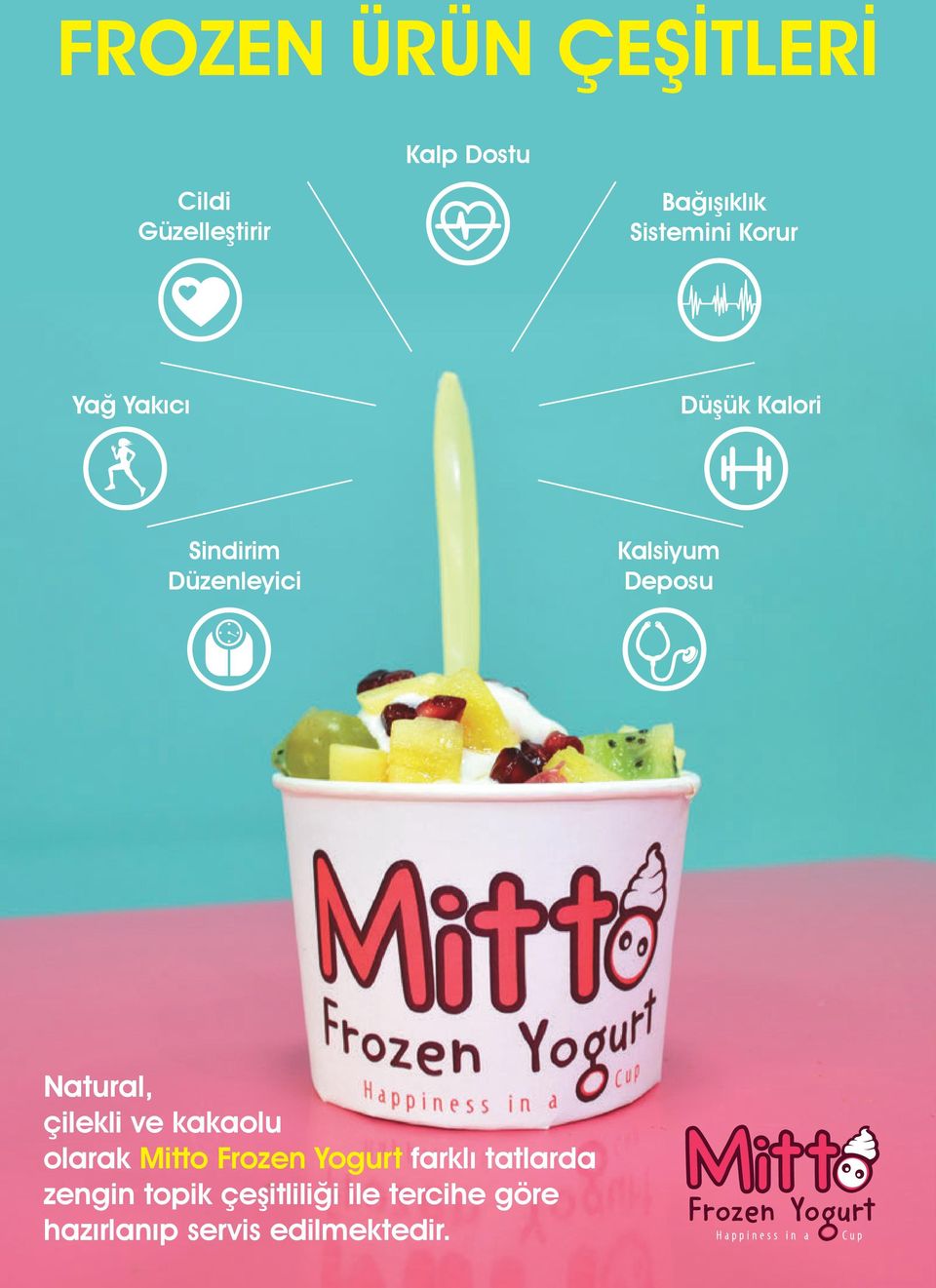 Deposu Natural, çilekli ve kakaolu olarak Mitto Frozen Yogurt farklı