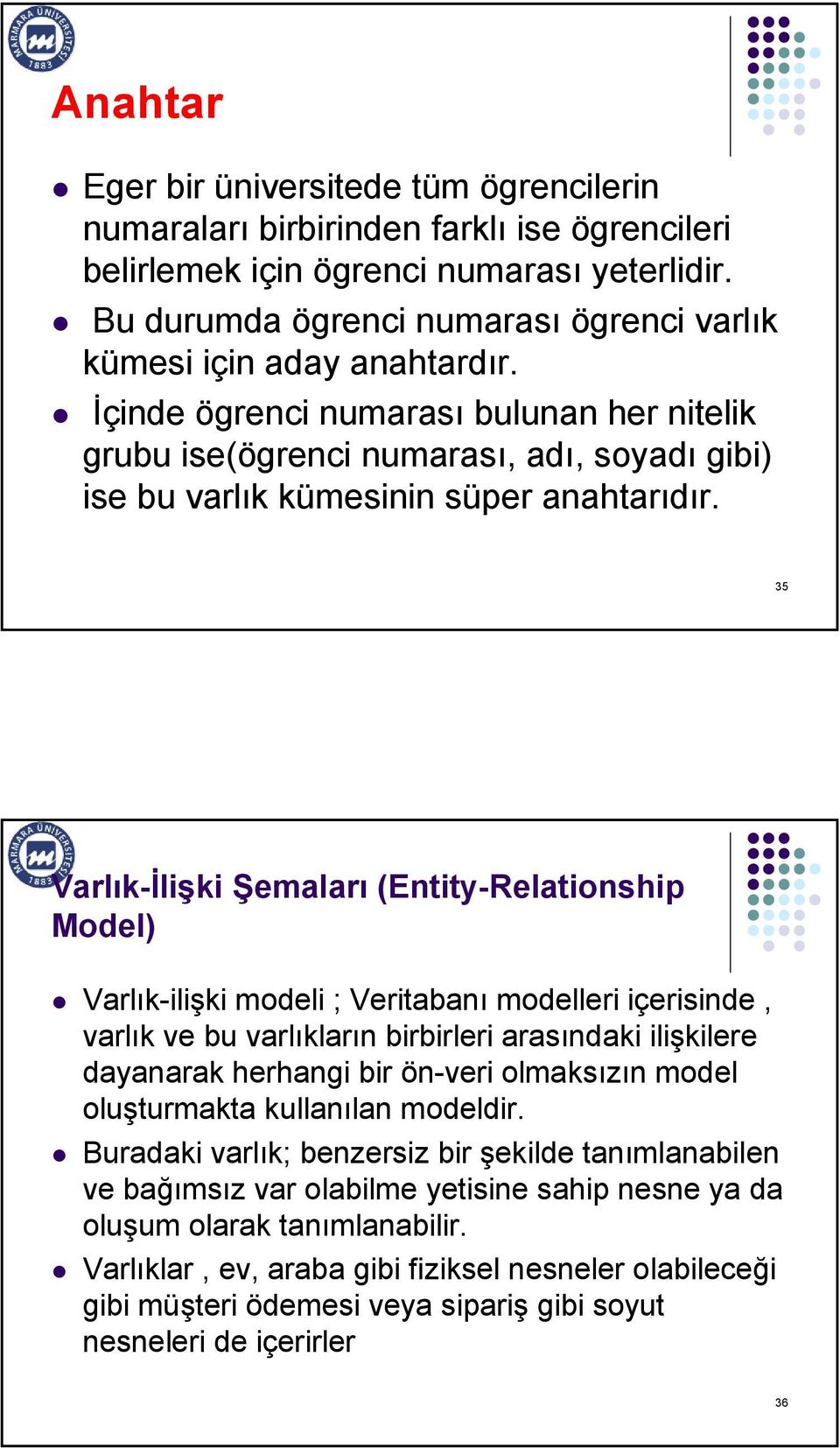 İçinde ögrenci numarası bulunan her nitelik grubu ise(ögrenci numarası, adı, soyadı gibi) ise bu varlık kümesinin süper anahtarıdır.