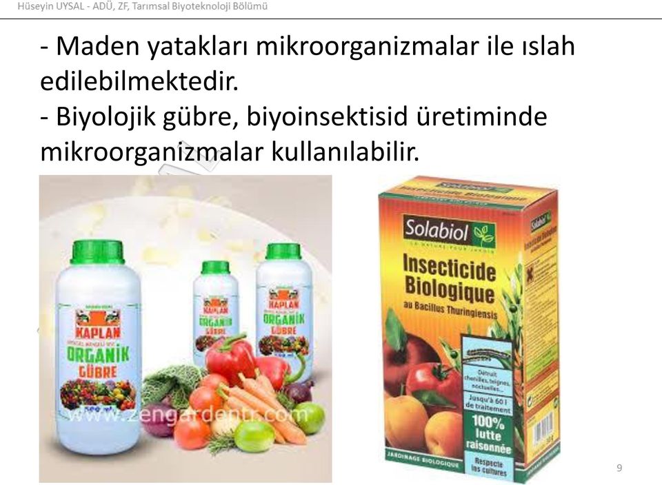 - Biyolojik gübre, biyoinsektisid