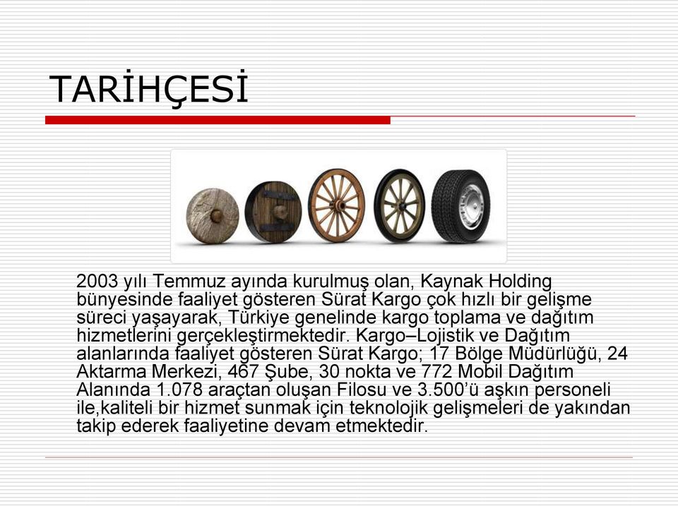 Kargo Lojistik ve Dağıtım alanlarında faaliyet gösteren Sürat Kargo; 17 Bölge Müdürlüğü, 24 Aktarma Merkezi, 467 Şube, 30 nokta ve 772