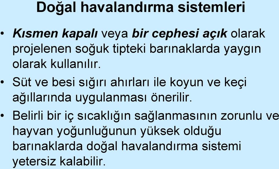 Süt ve besi sığırı ahırları ile koyun ve keçi ağıllarında uygulanması önerilir.