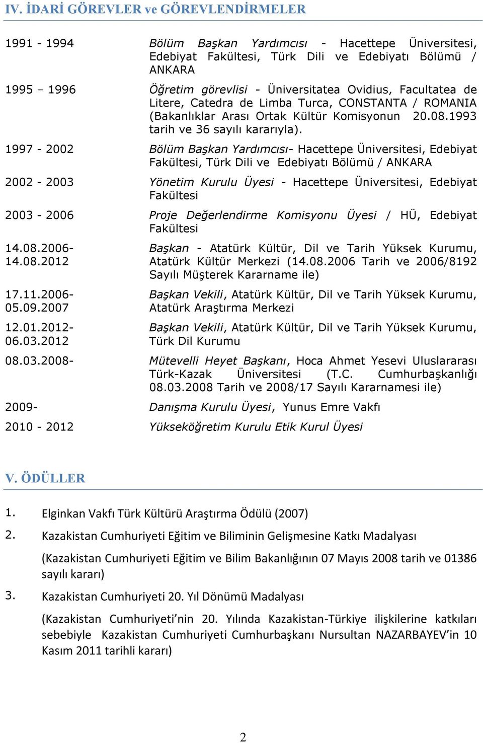1997-2002 Bölüm Başkan Yardımcısı- Hacettepe Üniversitesi, Edebiyat Fakültesi, Türk Dili ve Edebiyatı Bölümü / ANKARA 2002-2003 Yönetim Kurulu Üyesi - Hacettepe Üniversitesi, Edebiyat Fakültesi
