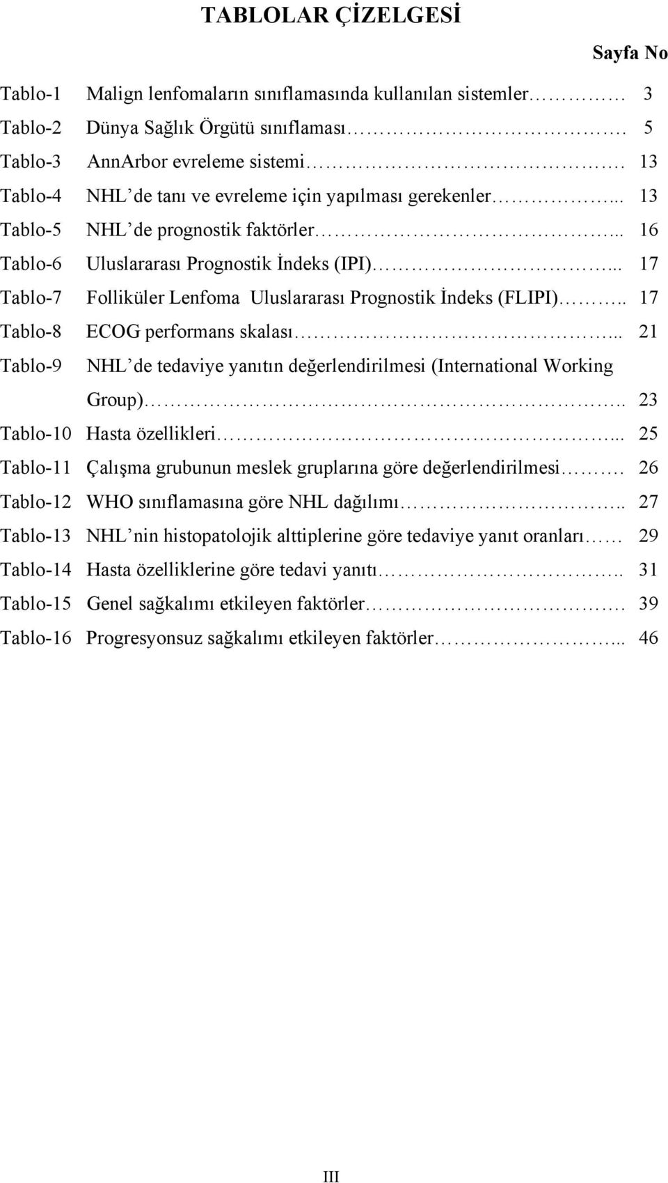 .. 17 Tablo-7 Folliküler Lenfoma Uluslararası Prognostik İndeks (FLIPI).. 17 Tablo-8 ECOG performans skalası... 21 Tablo-9 NHL de tedaviye yanıtın değerlendirilmesi (International Working Group).