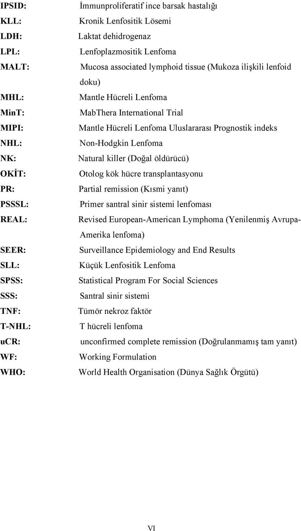 Prognostik indeks Non-Hodgkin Lenfoma Natural killer (Doğal öldürücü) Otolog kök hücre transplantasyonu Partial remission (Kısmi yanıt) Primer santral sinir sistemi lenfoması Revised