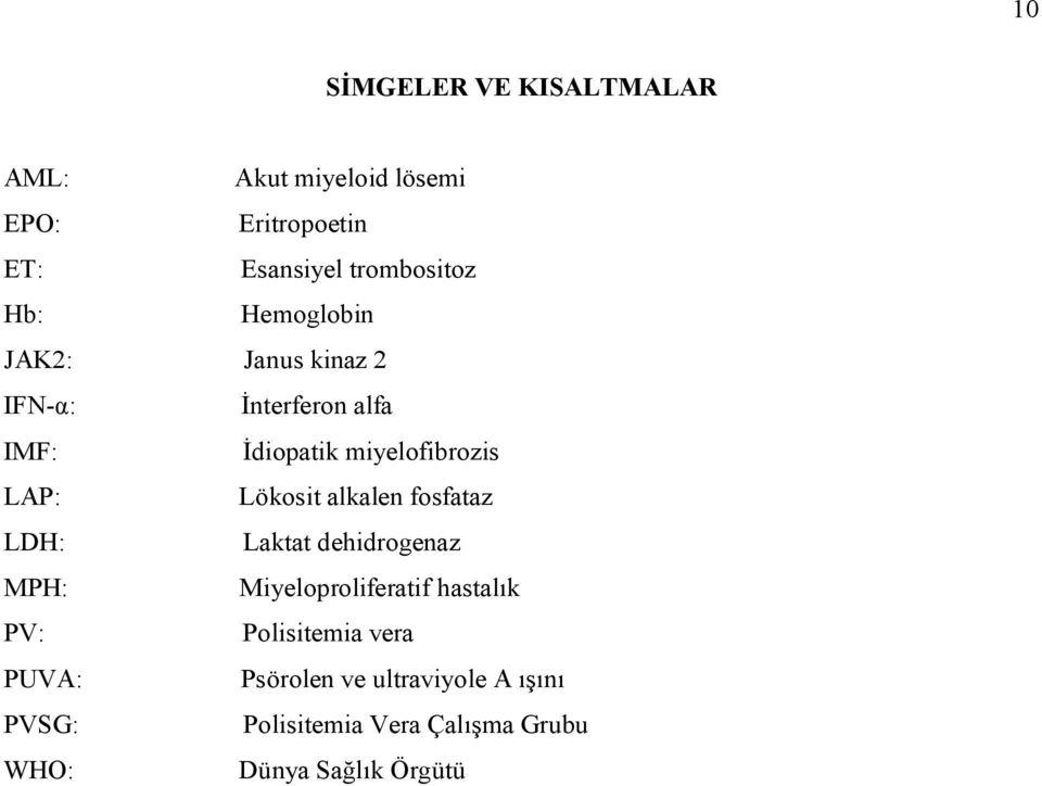 Lökosit alkalen fosfataz LDH: Laktat dehidrogenaz MPH: Miyeloproliferatif hastalık PV: Polisitemia