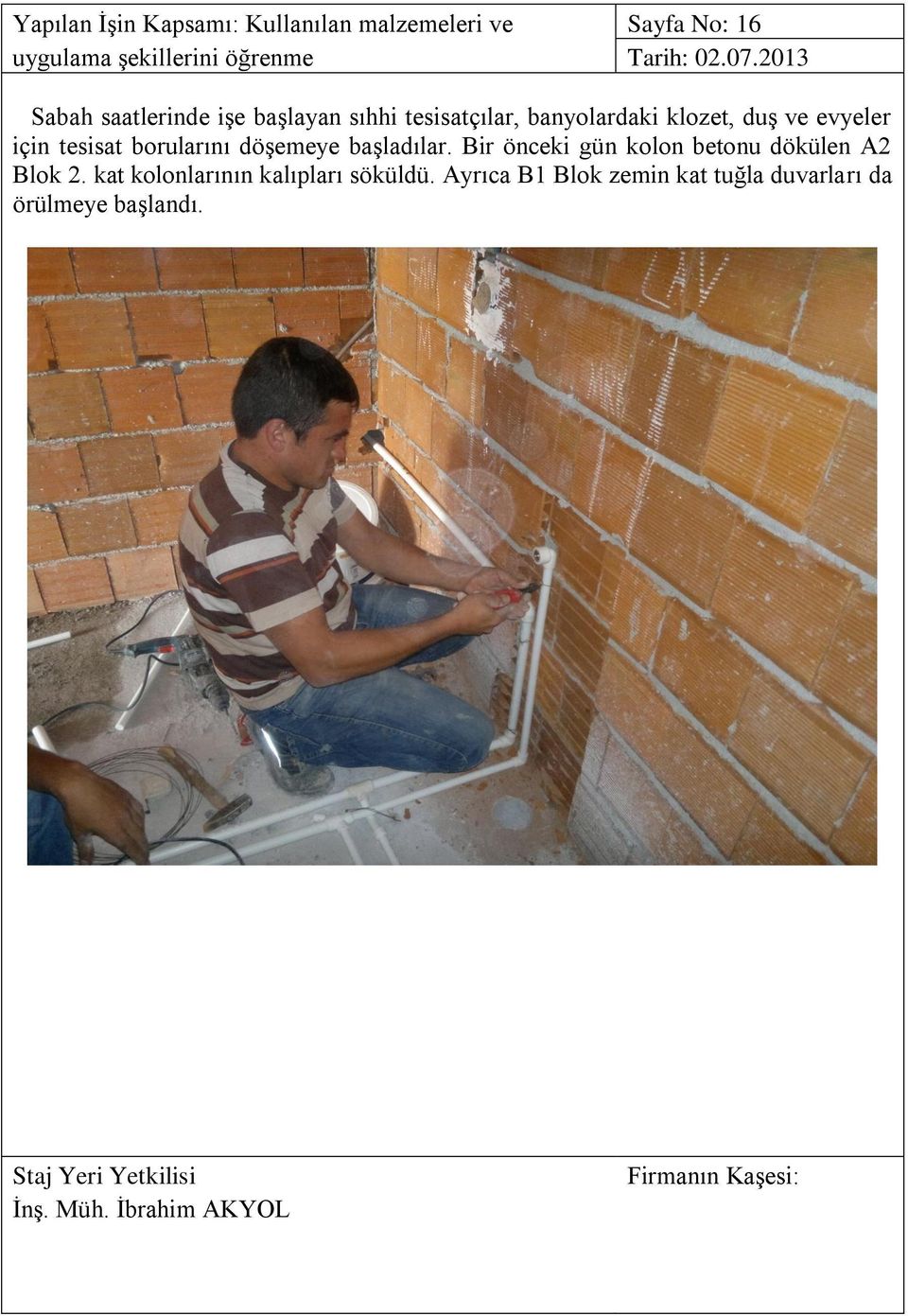 2013 Sabah saatlerinde işe başlayan sıhhi tesisatçılar, banyolardaki klozet, duş ve evyeler için