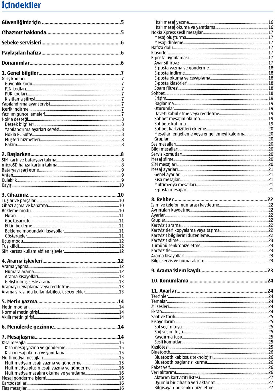 ..8 Müşteri hizmetleri...8 Bakım...8 2. Başlarken...8 SIM kartı ve bataryayı takma...8 microsd hafıza kartını takma...8 Bataryayı şarj etme...9 Anten...9 Kulaklık...9 Kayış...10 3. Cihazınız.