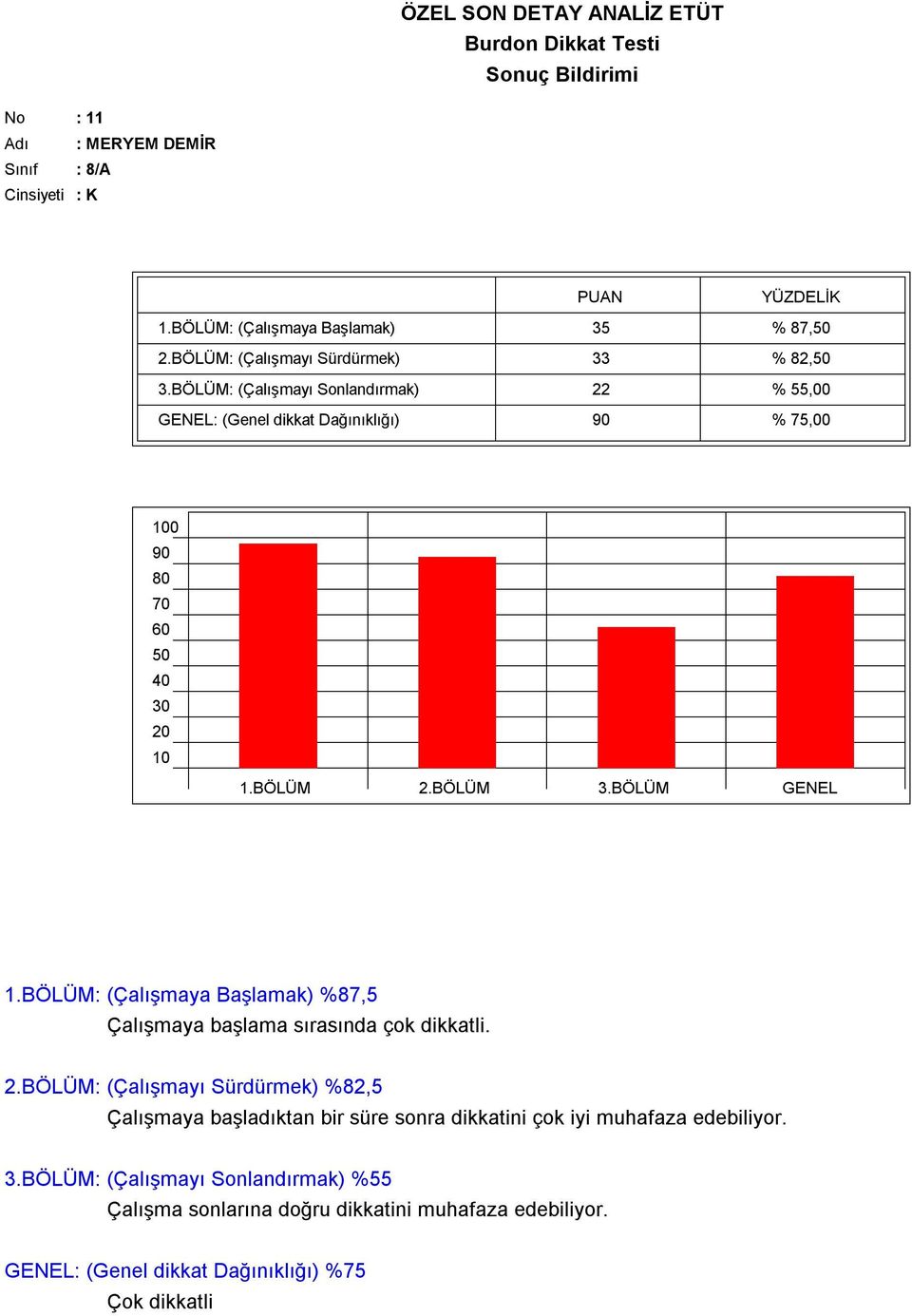 BÖLÜM: (Çalışmaya Başlamak) %87,5 2.BÖLÜM: (Çalışmayı Sürdürmek) %82,5 3.