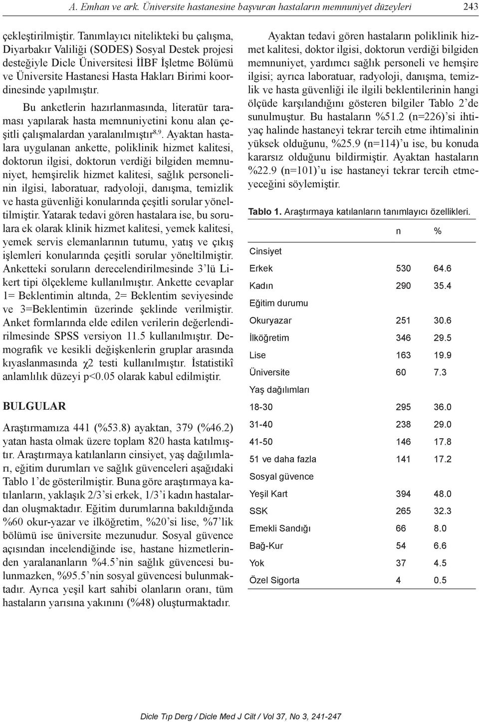 yapılmıştır. Bu anketlerin hazırlanmasında, literatür taraması yapılarak hasta memnuniyetini konu alan çeşitli çalışmalardan yaralanılmıştır 8,9.