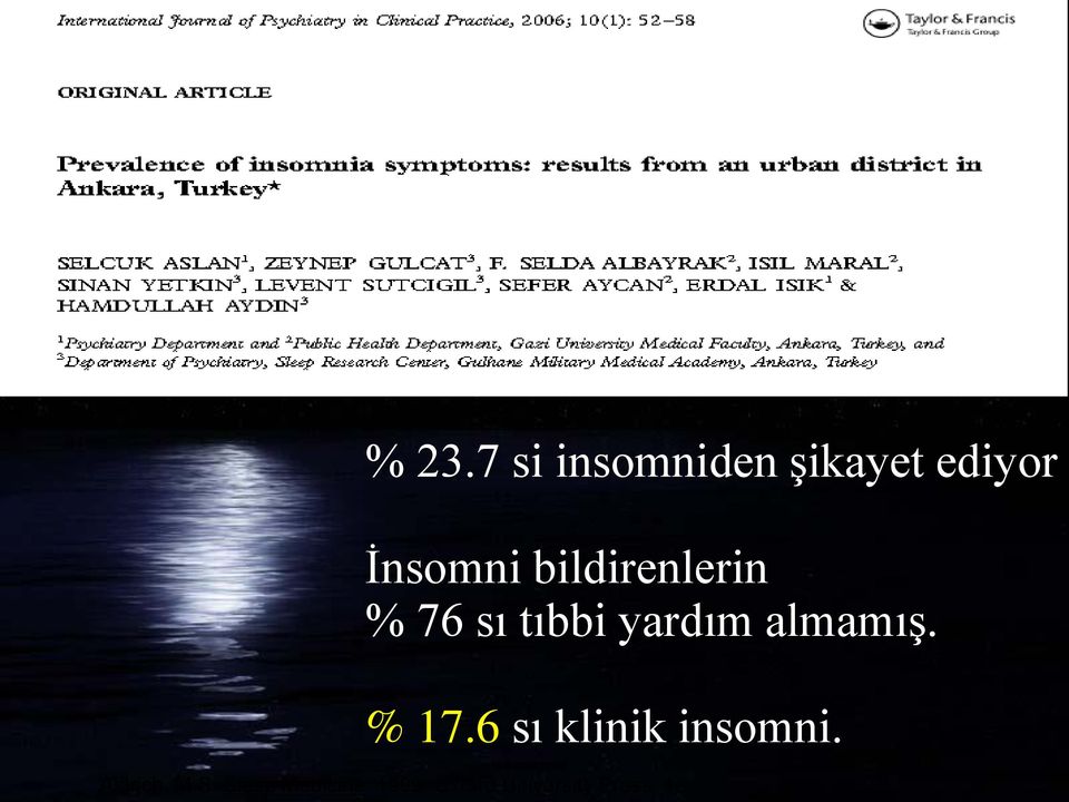 % 17.6 sı klinik insomni. Aldrich, M.S.