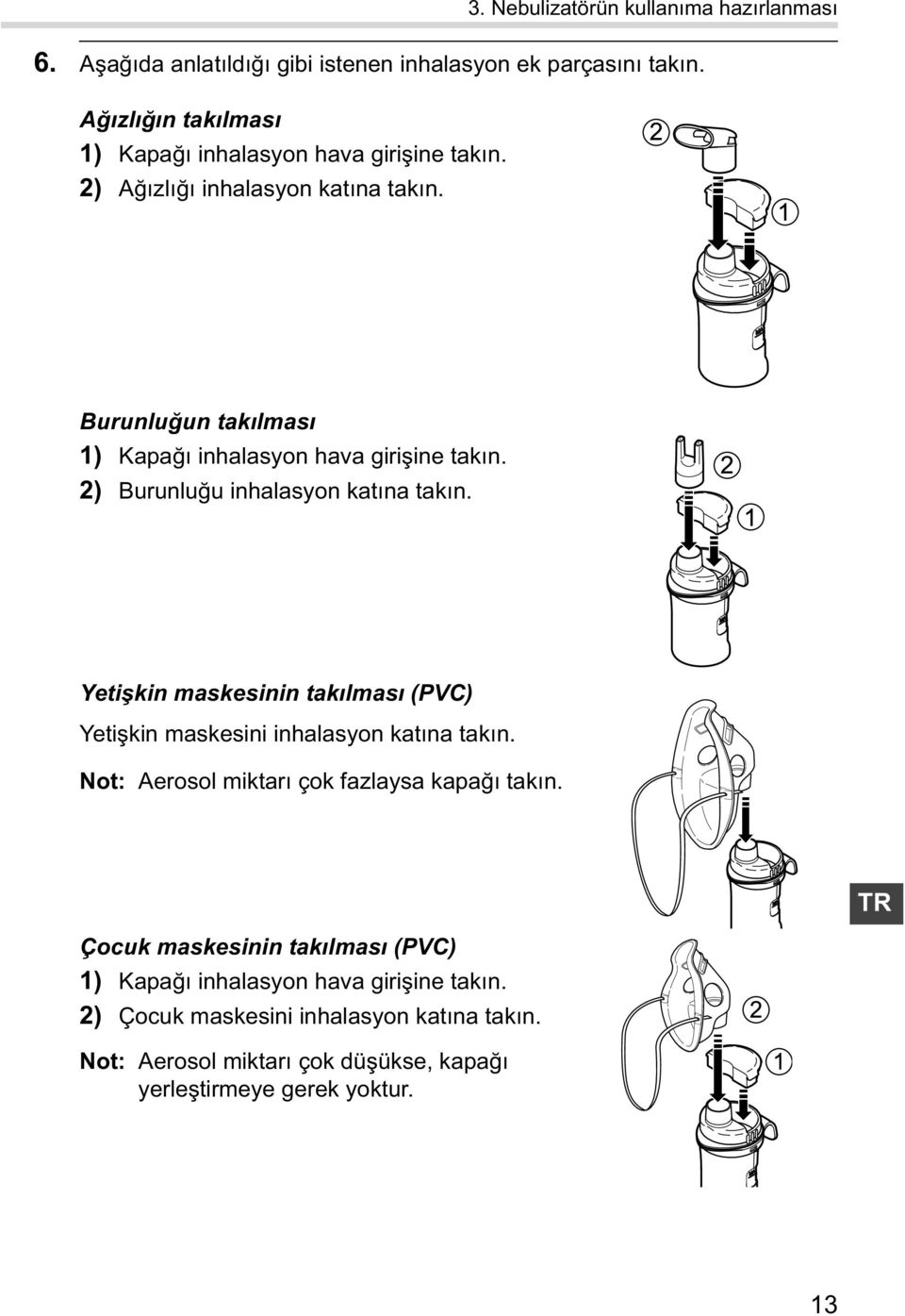 2) Burunlu u inhalasyon kat na tak n. Yeti kin maskesinin tak lmas (PVC) Yeti kin maskesini inhalasyon kat na tak n.