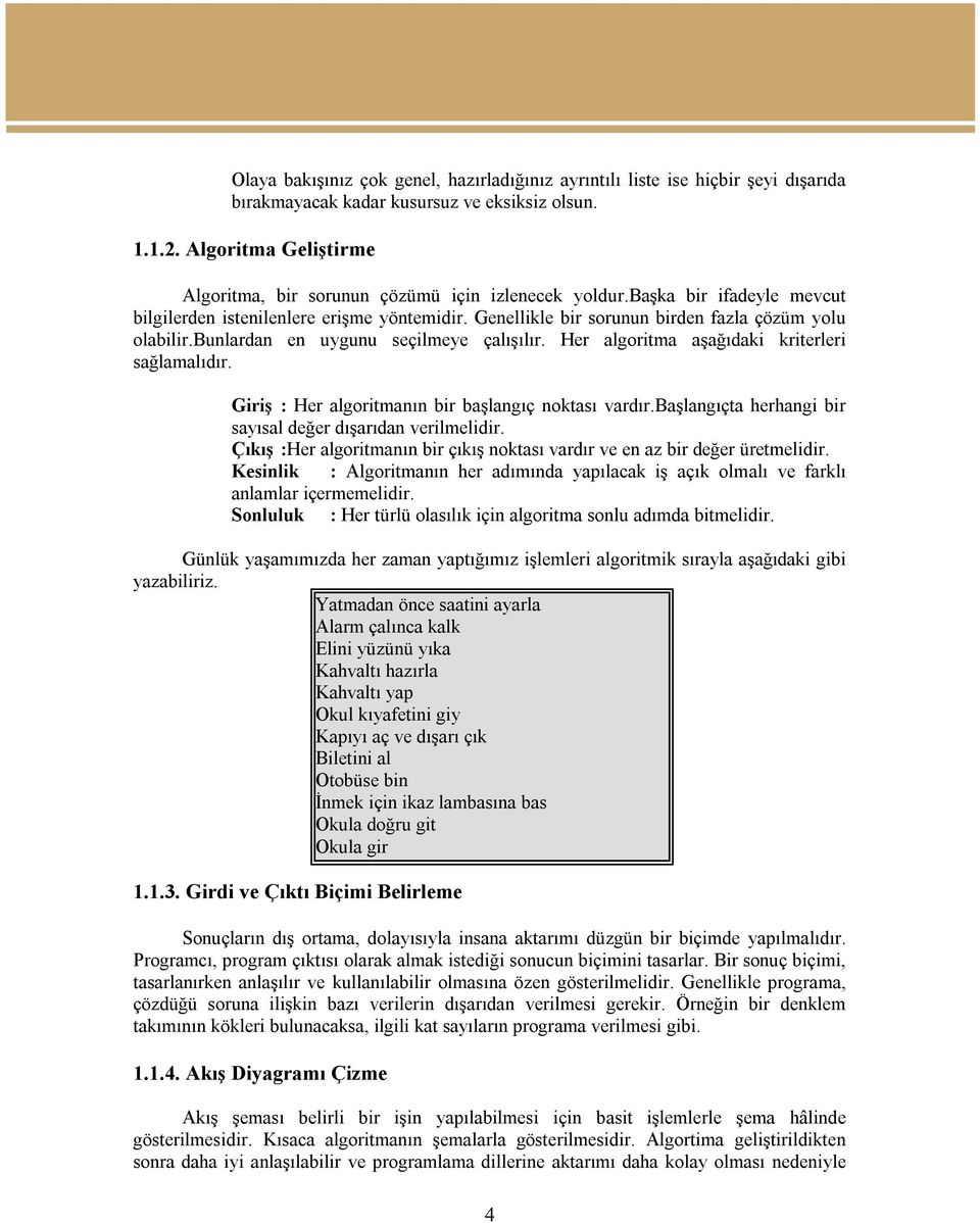 bunlardan en uygunu seçilmeye çalışılır. Her algoritma aşağıdaki kriterleri sağlamalıdır. Giriş : Her algoritmanın bir başlangıç noktası vardır.