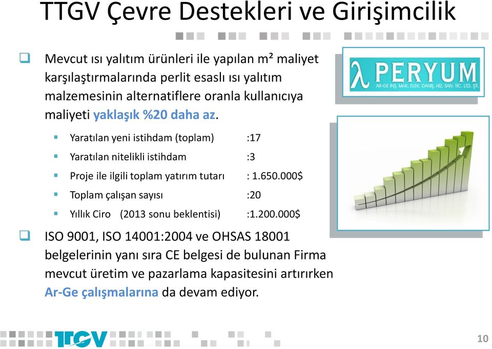 Yaratılan yeni istihdam (toplam) :17 Yaratılan nitelikli istihdam :3 Proje ile ilgili toplam yatırım tutarı : 1.650.