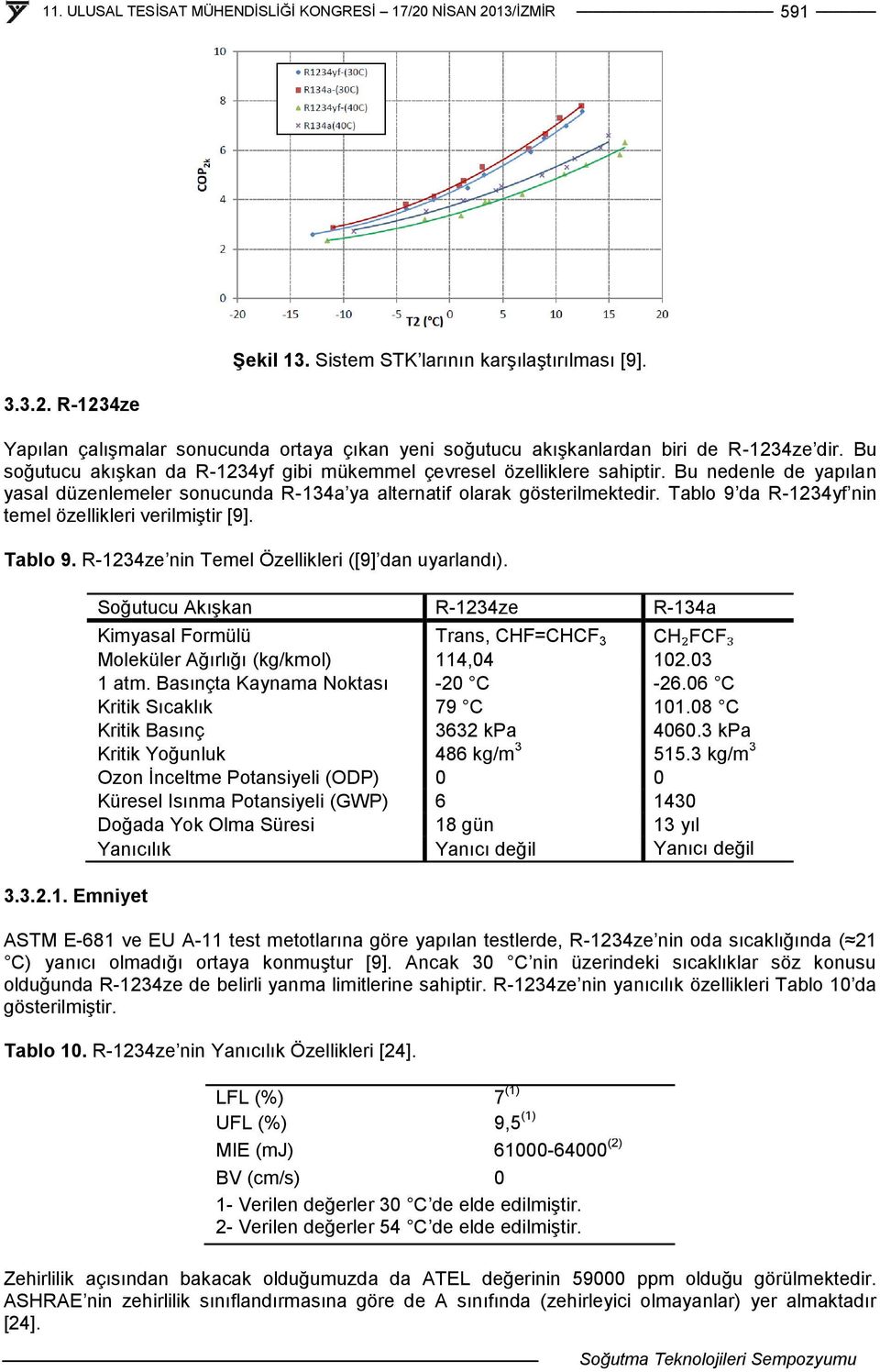 Tablo 9 da R-1234yf nin temel özellikleri verilmiştir [9]. Tablo 9. R-1234ze nin Temel Özellikleri ([9] dan uyarlandı). 3.3.2.1. Emniyet Soğutucu Akışkan R-1234ze R-134a Kimyasal Formülü Trans, CHF=CHCF 3 CH₂FCF₃ Moleküler Ağırlığı (kg/kmol) 114,04 102.