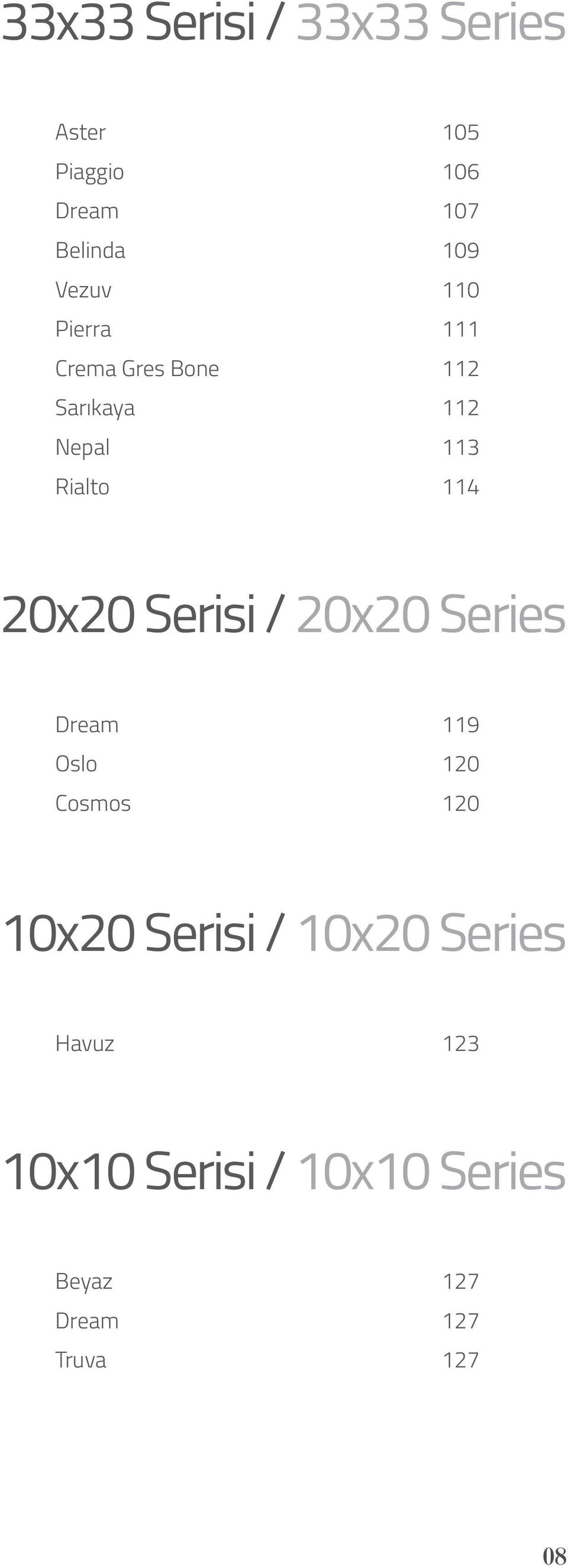 20x20 Serisi / 20x20 Series Dream Oslo Cosmos 119 120 120 10x20 Serisi /