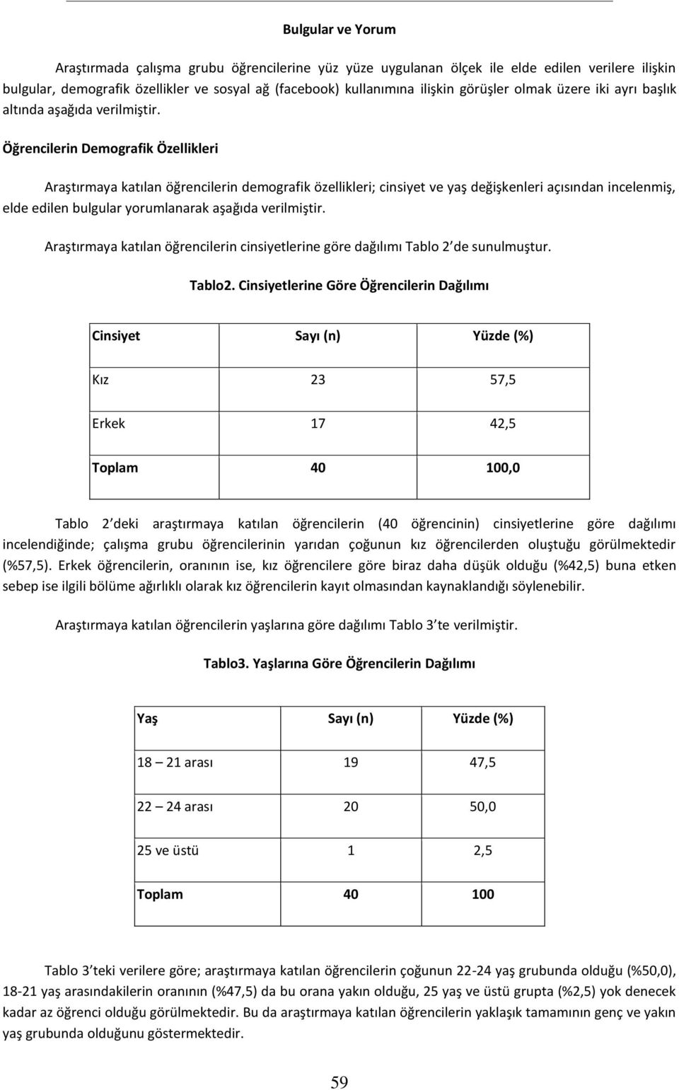 Öğrencilerin Demografik Özellikleri Araştırmaya katılan öğrencilerin demografik özellikleri; cinsiyet ve yaş değişkenleri açısından incelenmiş, elde edilen bulgular yorumlanarak aşağıda verilmiştir.