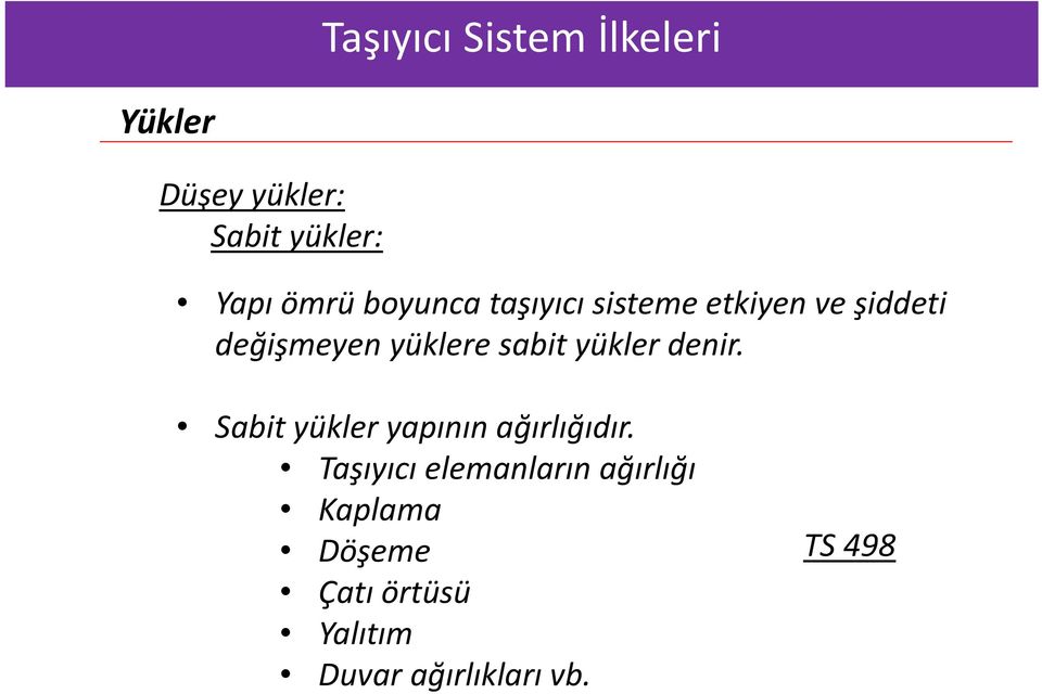 denir. Sabit yükler yapının ağırlığıdır.