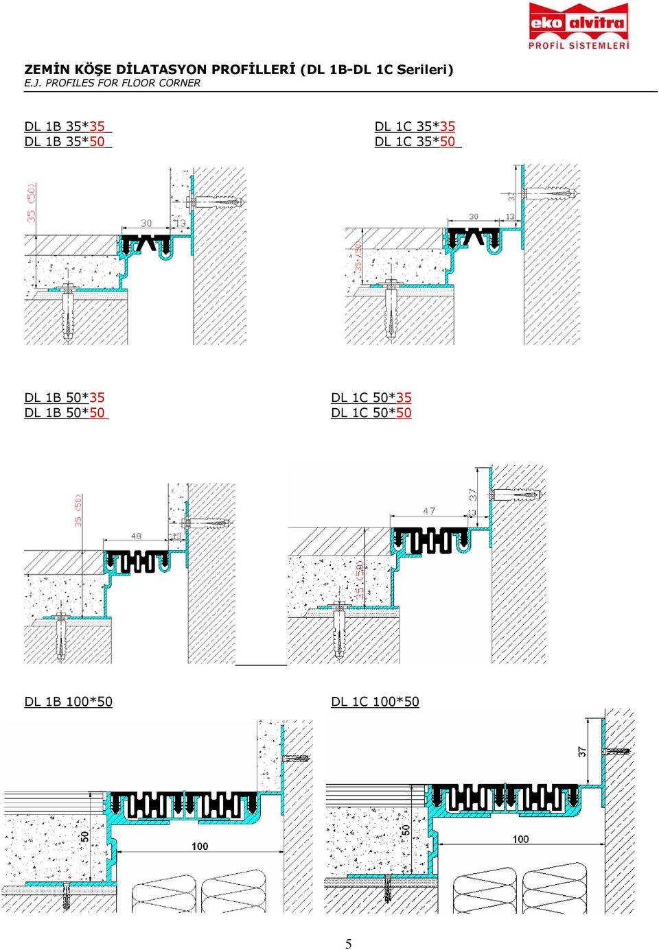 PROFILES FOR FLOOR CORNER DL 1B 35*35 DL 1C 35*35 DL