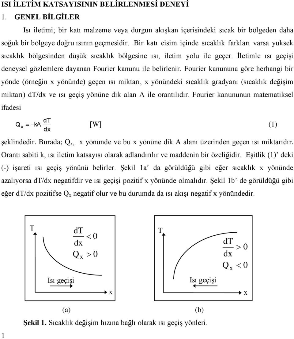 İletimle ısı geçişi deneysel gözlemlere dayanan Fourier kanunu ile belirlenir.