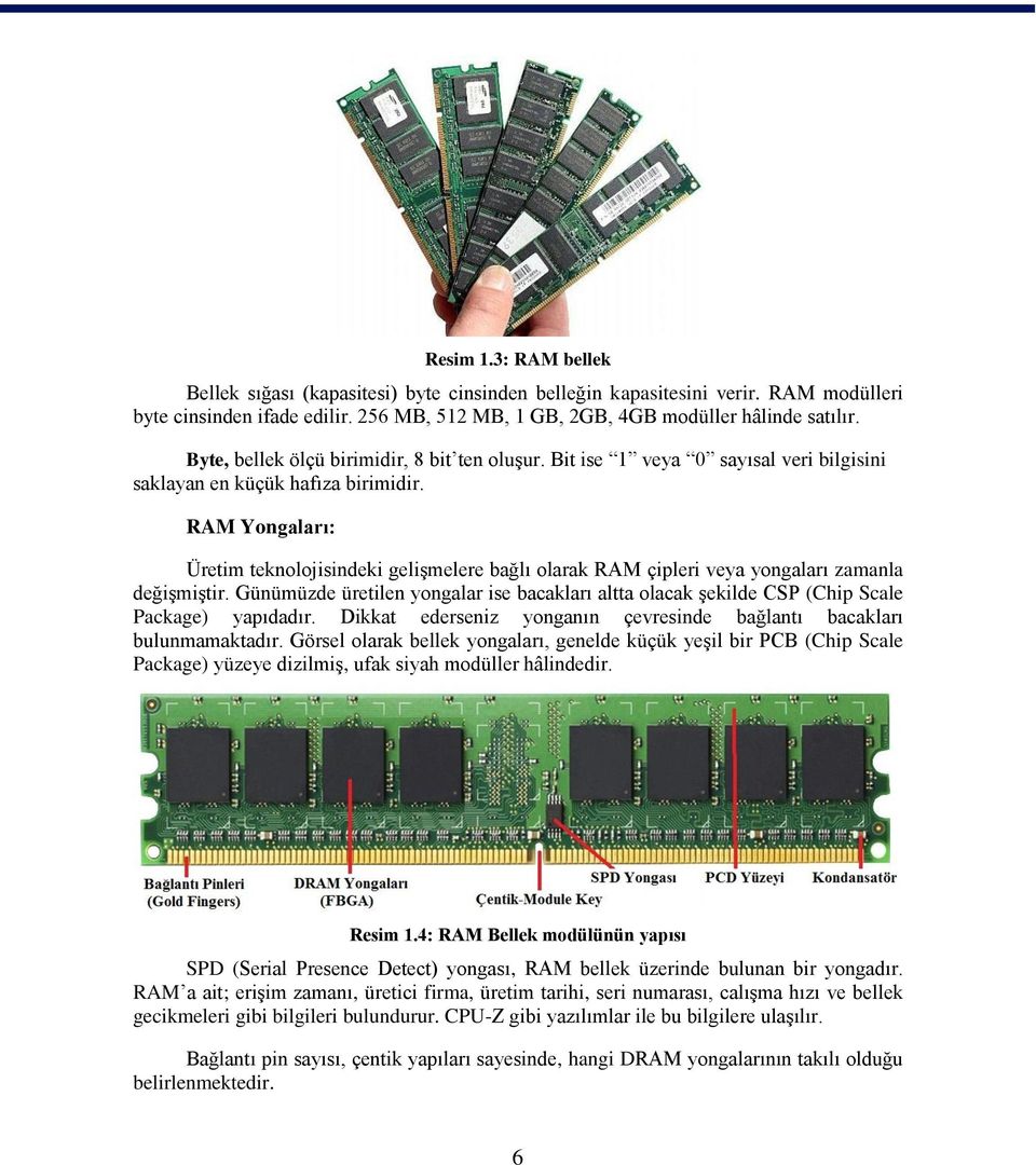 RAM Yongaları: Üretim teknolojisindeki gelişmelere bağlı olarak RAM çipleri veya yongaları zamanla değişmiştir.