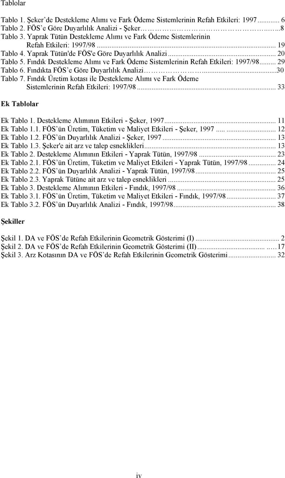 Fındık Destekleme Alımı ve Fark Ödeme Sistemlerinin Refah Etkileri: 1997/98... 29 Tablo 6. Fındıkta FÖS e Göre Duyarlılık Analizi...30 Tablo 7.
