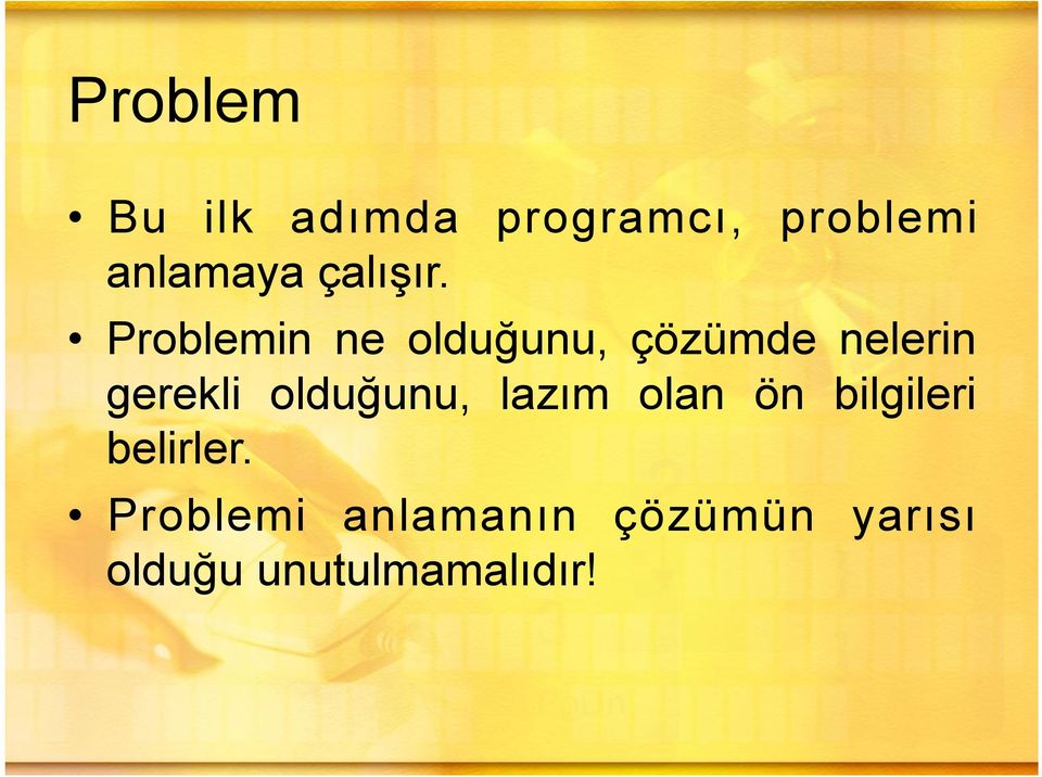 Problemin ne olduğunu, çözümde nelerin gerekli