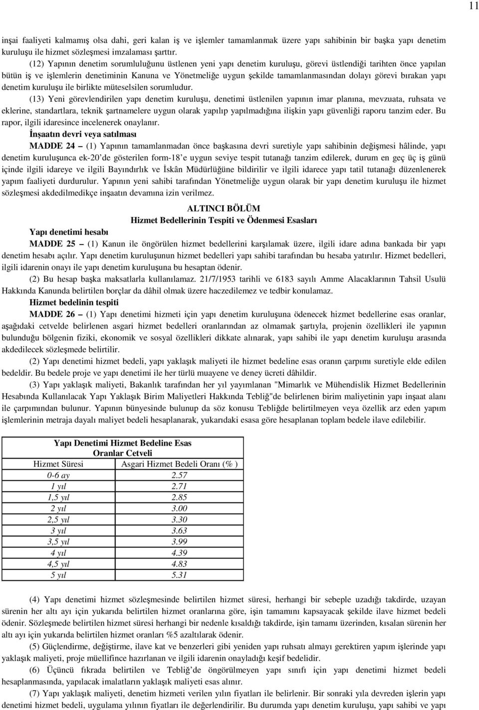 dolayı görevi bırakan yapı denetim kuruluşu ile birlikte müteselsilen sorumludur.