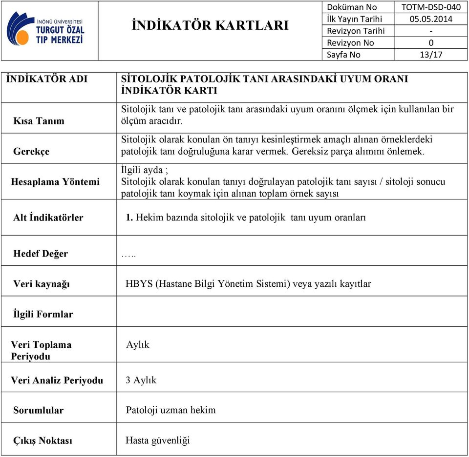 Sitolojik olarak konulan ön tanıyı kesinleştirmek amaçlı alınan örneklerdeki patolojik tanı doğruluğuna karar vermek.