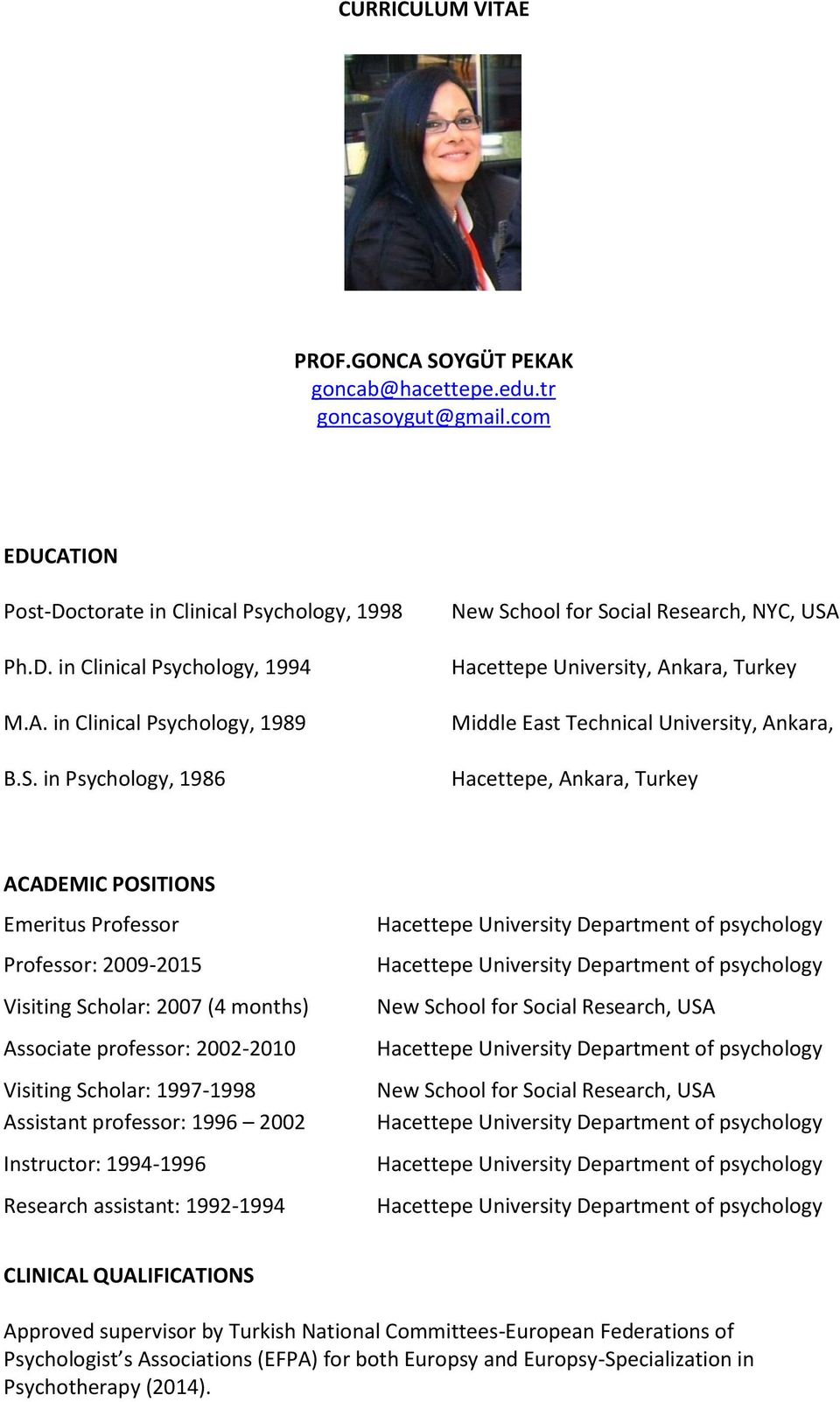 Professor Professor: 2009-2015 Visiting Scholar: 2007 (4 months) Associate professor: 2002-2010 Visiting Scholar: 1997-1998 Assistant professor: 1996 2002 Instructor: 1994-1996 Research assistant: