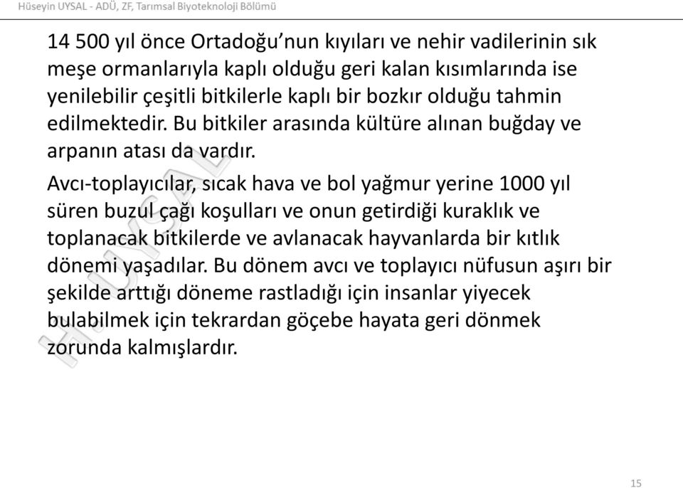 Avcı-toplayıcılar, sıcak hava ve bol yağmur yerine 1000 yıl süren buzul çağı koşulları ve onun getirdiği kuraklık ve toplanacak bitkilerde ve avlanacak