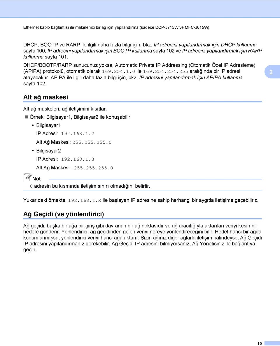 DHCP/BOOTP/RARP sunucunuz yoksa, Automatic Private IP Addressing (Otomatik Özel IP Adresleme) (APIPA) protokolü, otomatik olarak 169.254.1.0 ile 169.254.254.255 aralığında bir IP adresi atayacaktır.