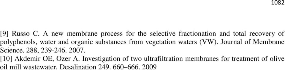 water and organic substances from vegetation waters (VW). Journal of Membrane Science.