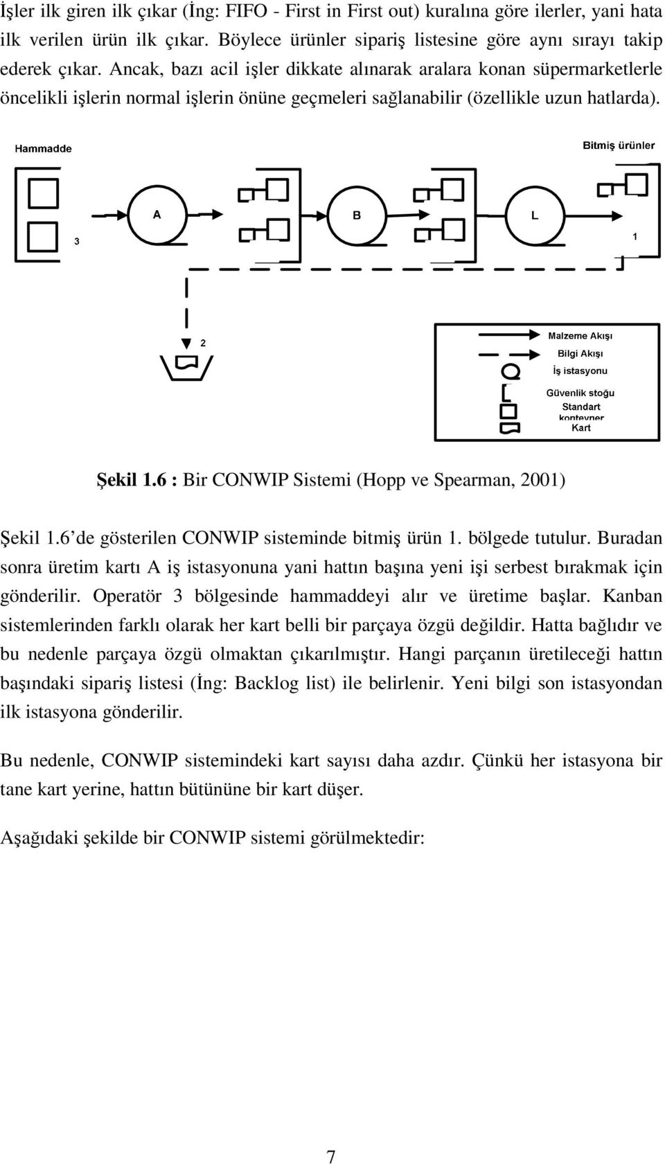 6 : Bir CONWIP Sistemi (Hopp ve Spearman, 2001) Şekil 1.6 de gösterilen CONWIP sisteminde bitmiş ürün 1. bölgede tutulur.