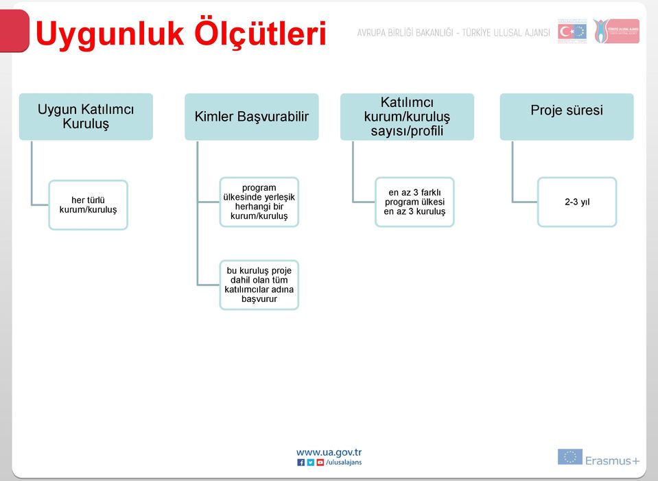 ülkesinde yerleşik herhangi bir kurum/kuruluş en az 3 farklı program ülkesi