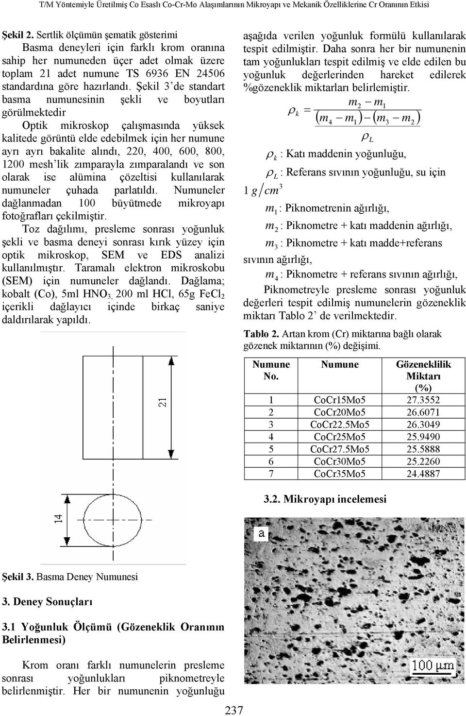 Şekil 3 de standart basma numunesinin şekli ve boyutları görülmektedir Optik mikroskop çalışmasında yüksek kalitede görüntü elde edebilmek için her numune ayrı ayrı bakalite alındı, 220, 400, 600,