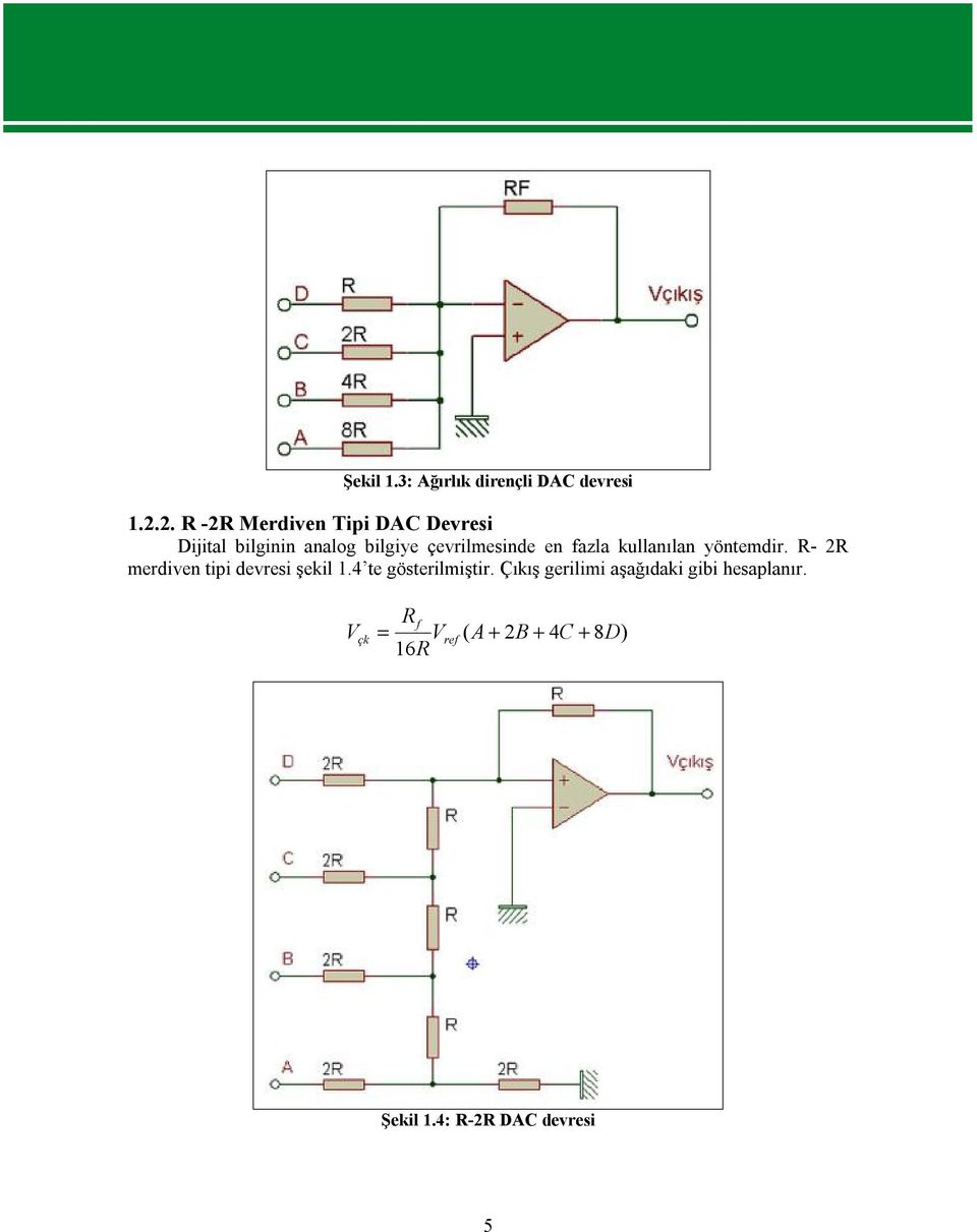 en fazla kullanılan yöntemdir. R- 2R merdiven tipi devresi şekil 1.