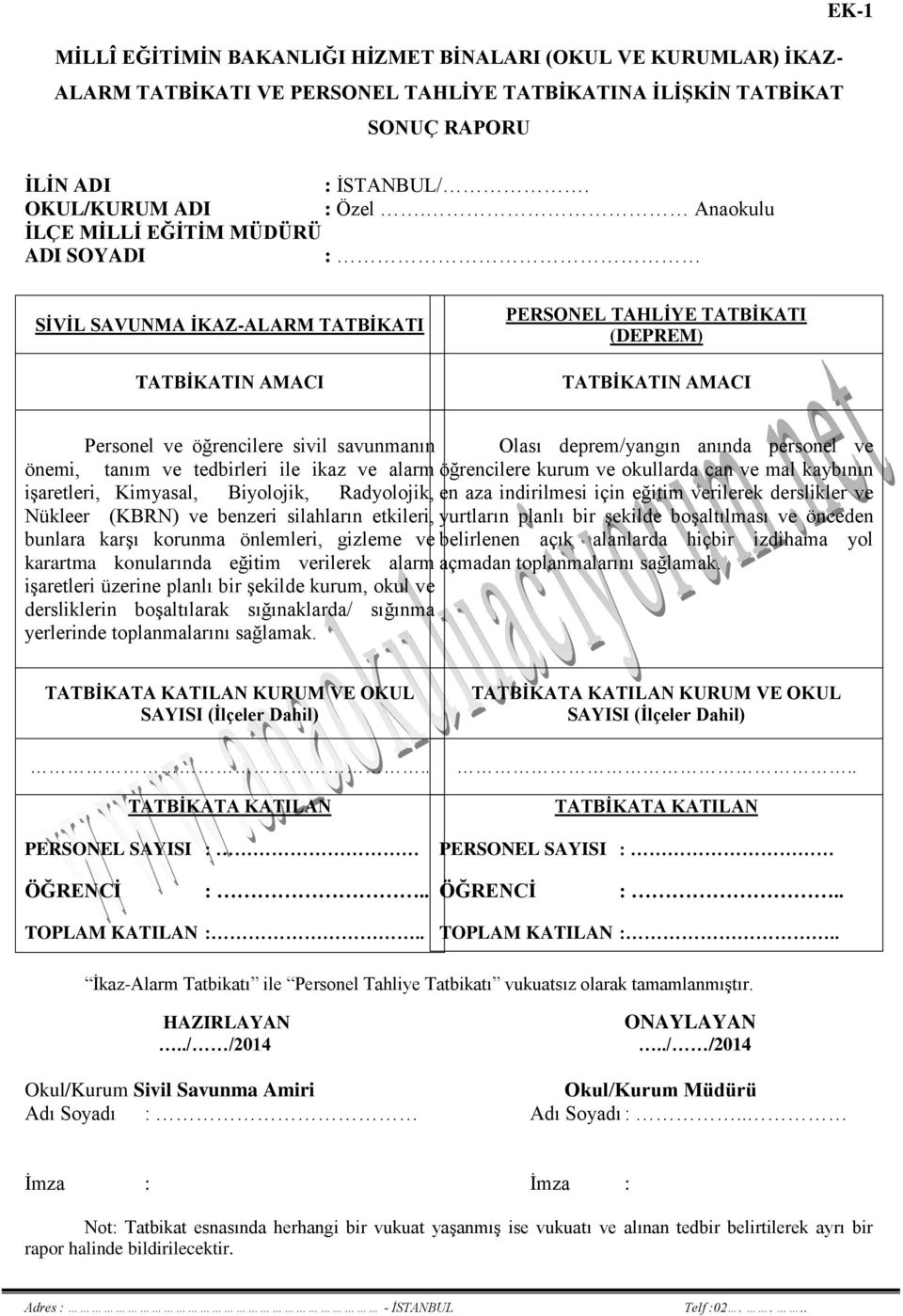 Olası deprem/yangın anında personel ve önemi, tanım ve tedbirleri ile ikaz ve alarm öğrencilere kurum ve okullarda can ve mal kaybının işaretleri, Kimyasal, Biyolojik, Radyolojik, en aza indirilmesi