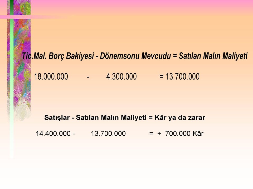 Malın Maliyeti 18.000.000-4.300.000 = 13.700.