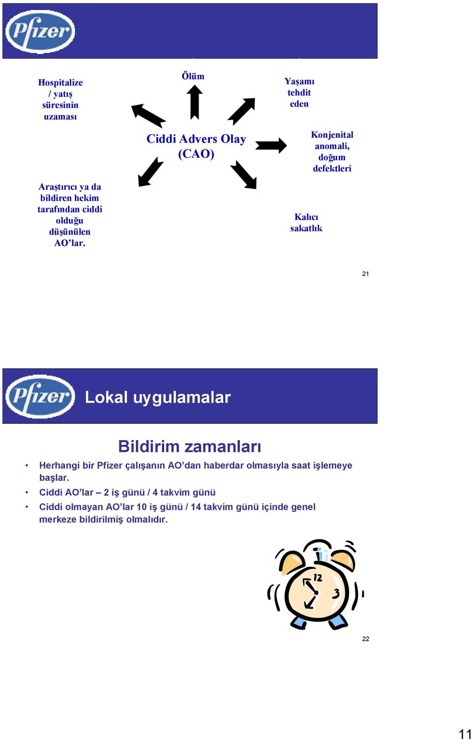 uygulamalar Bildirim zamanları Herhangi bir Pfizer çalışanın AO dan haberdar olmasıyla saat işlemeye başlar.