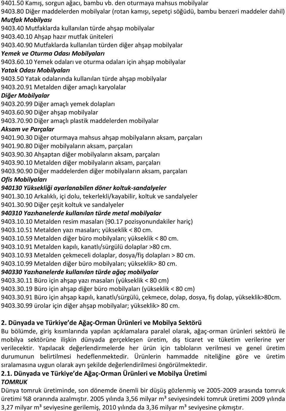 10 Yemek odaları ve oturma odaları için ahşap mobilyalar Yatak Odası Mobilyaları 9403.50 Yatak odalarında kullanılan türde ahşap mobilyalar 9403.20.