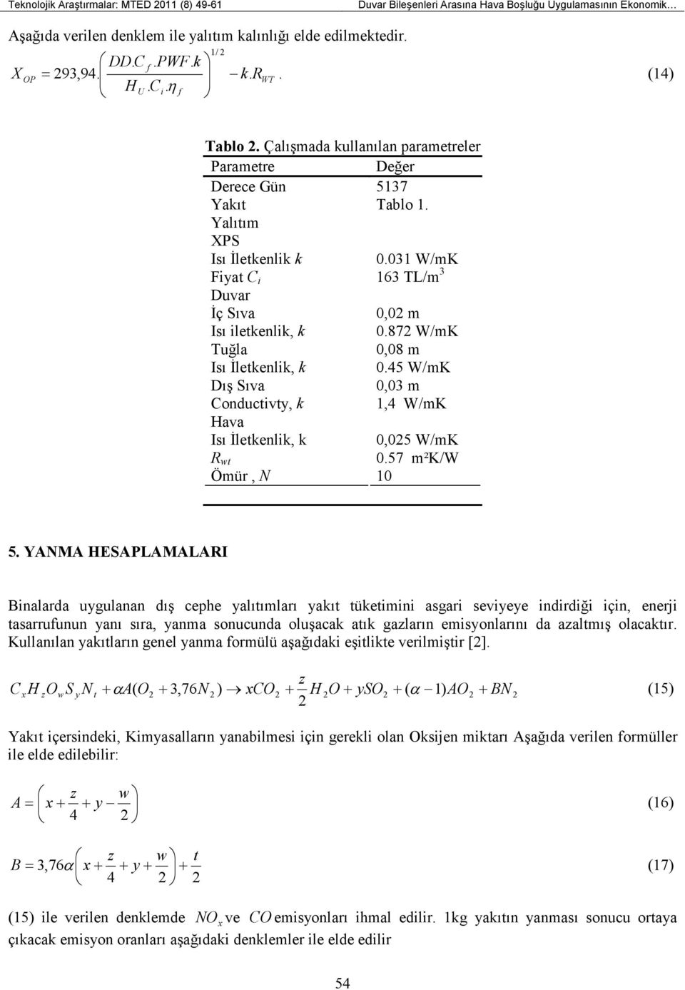 031 W/mK Fiyat C i 163 TL/m 3 Duvar Đç Sıva 0,02 m Isı iletkenlik, k 0.872 W/mK Tuğla 0,08 m Isı Đletkenlik, k 0.