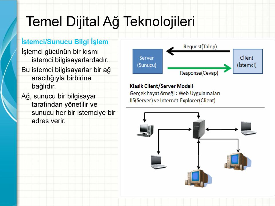 Bu istemci bilgisayarlar bir ağ aracılığıyla birbirine bağlıdır.