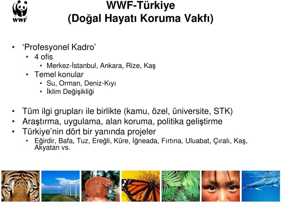 özel, üniversite, STK) Araştırma, uygulama, alan koruma, politika geliştirme Türkiye nin dört bir