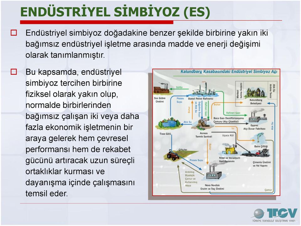 Bu kapsamda, endüstriyel simbiyoz tercihen birbirine fiziksel olarak yakın olup, normalde birbirlerinden bağımsız çalışan