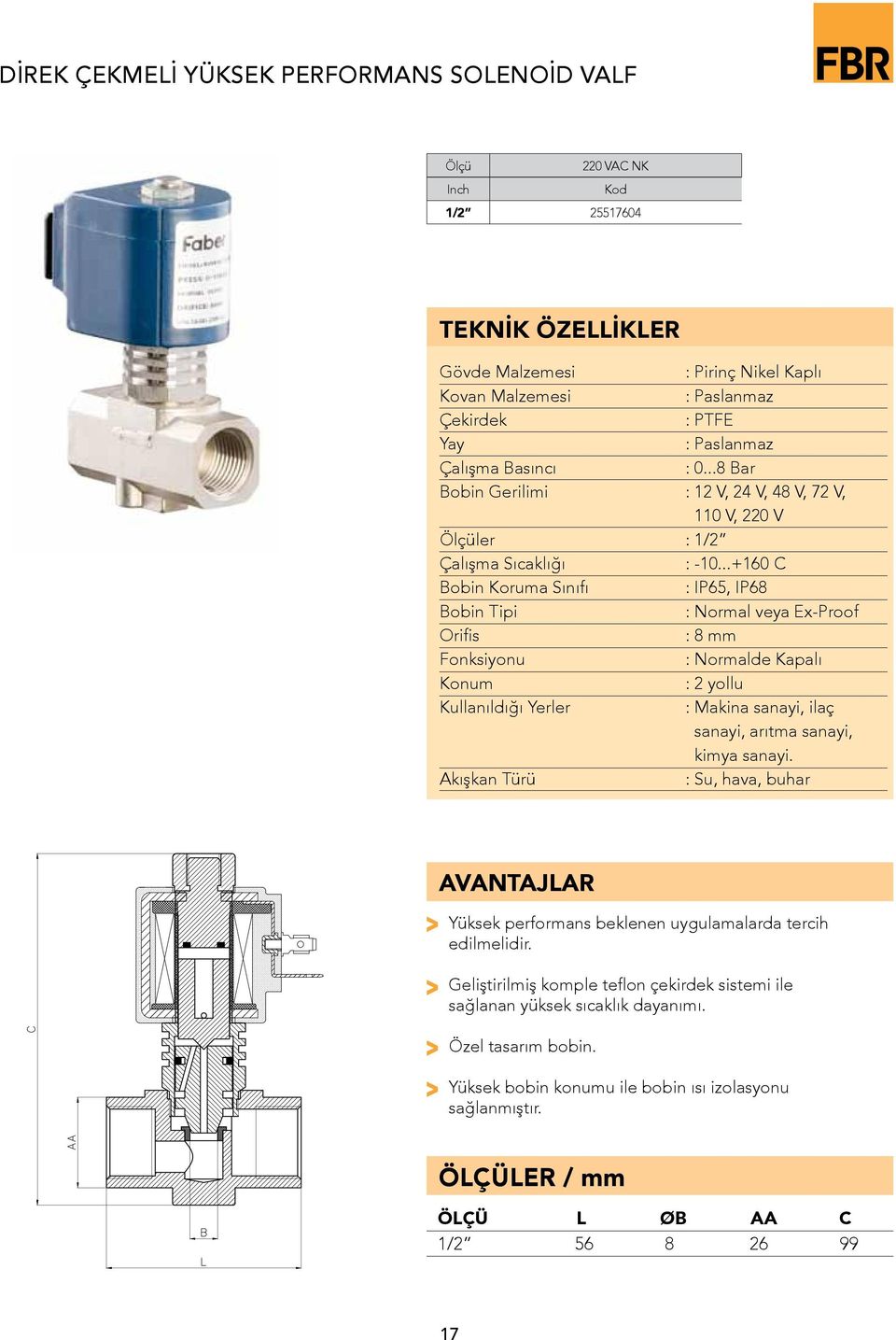 ..+160 obin Koruma Sınıfı : IP65, IP68 obin Tipi : Normal veya Ex-Proof Orifis : 8 mm Fonksiyonu : Normalde Kapalı Konum : 2 yollu Kullanıldığı Yerler : Makina sanayi, ilaç sanayi, arıtma sanayi,