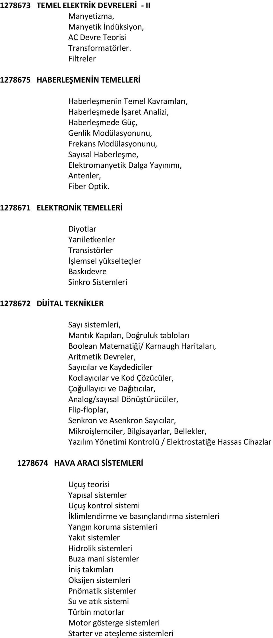 Frekans Modülasyonunu, Sayısal Haberleşme, Elektromanyetik Dalga Yayınımı, Antenler, Fiber Optik.